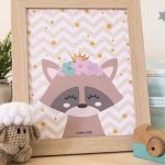 Cuadro ilustración Mapache Flores