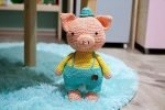 Cerdito Tejido Jardinera Turquesa