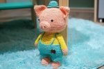 Cerdito Tejido Jardinera Turquesa - Imagen 2