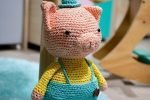 Cerdito Tejido Jardinera Turquesa - Imagen 3