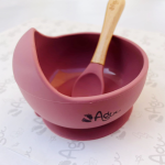 Plato Bowl silicona con cuchara rosado