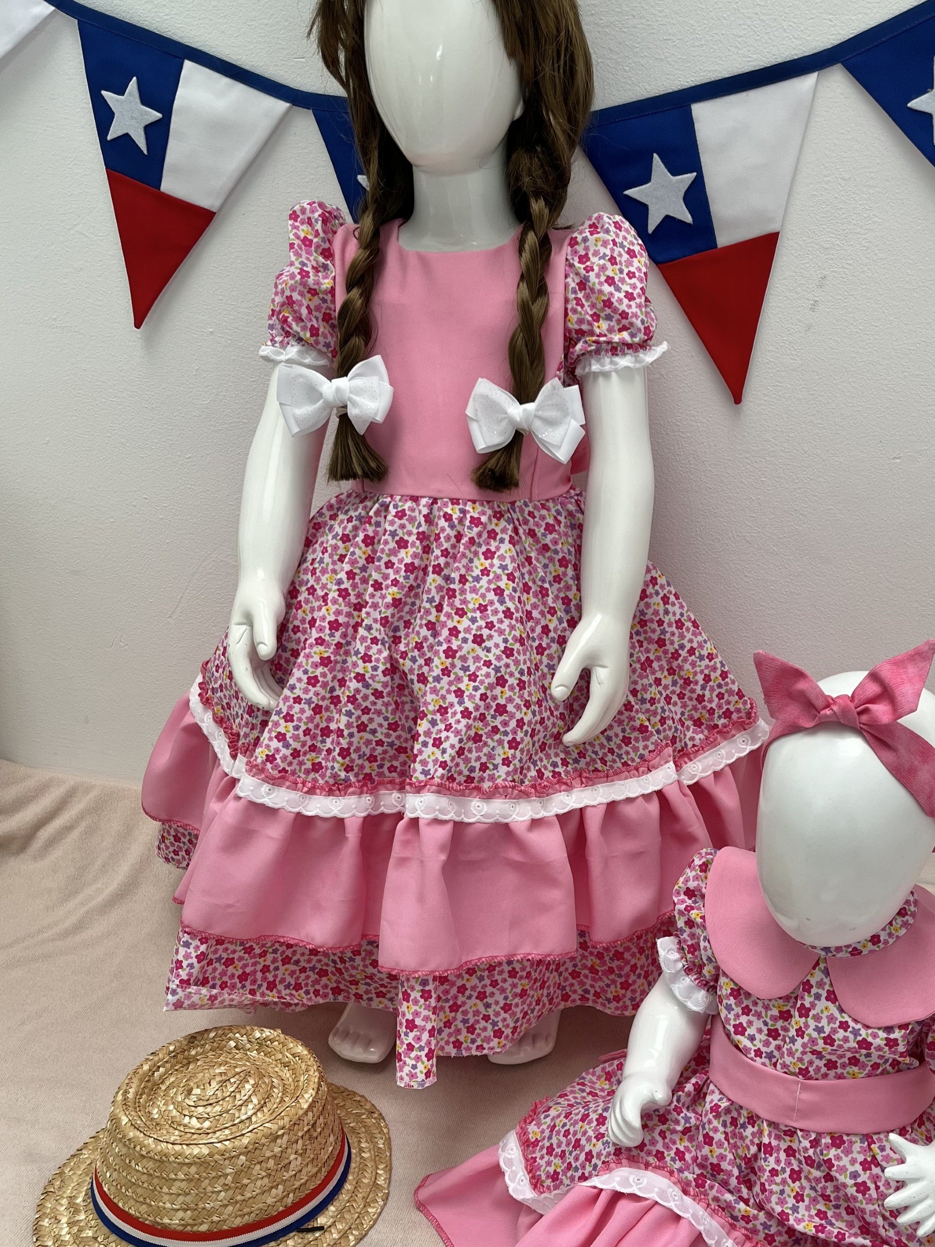 Vestido Huasita florcitas rosadas Vestido huasa Camelia - Imagen 1